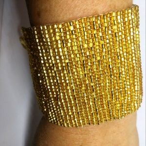 Handmade beaded cuff bracelet gold color